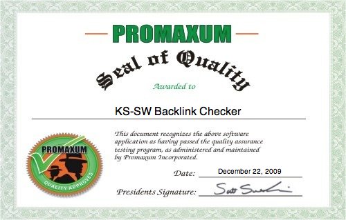 Seal of Quality for KS-SW Backlink Checker